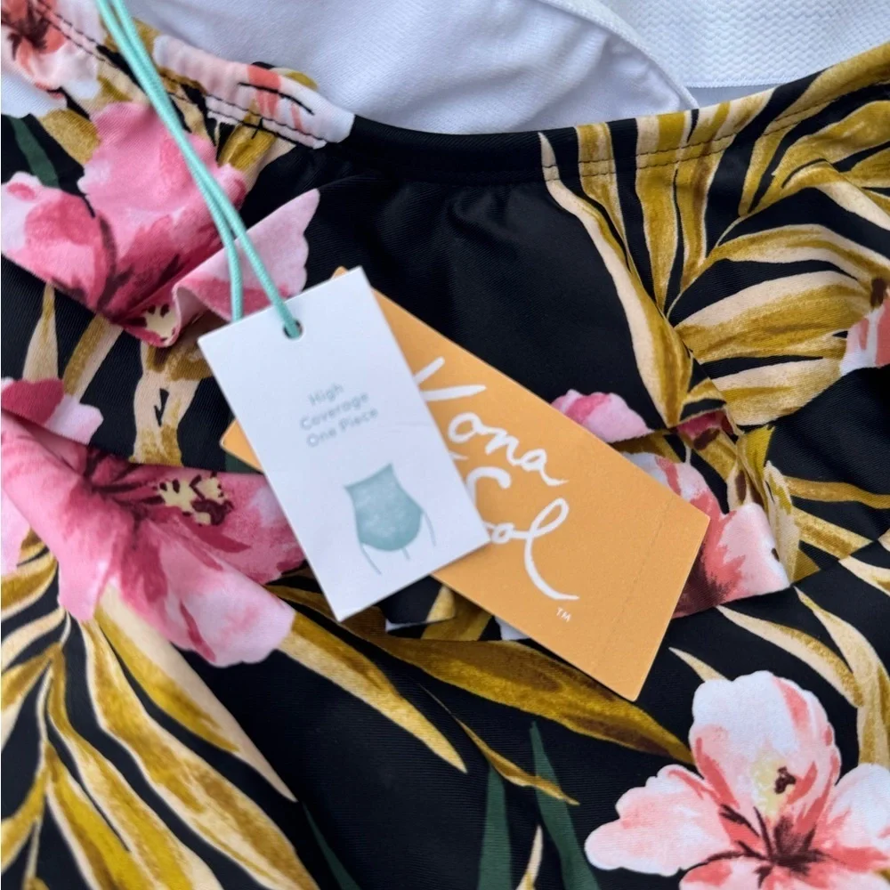 KONA SOL Strapless Double Flounce High Coverage One Piece Swimsuit (Size S) -NEW - Picture 3 of 6